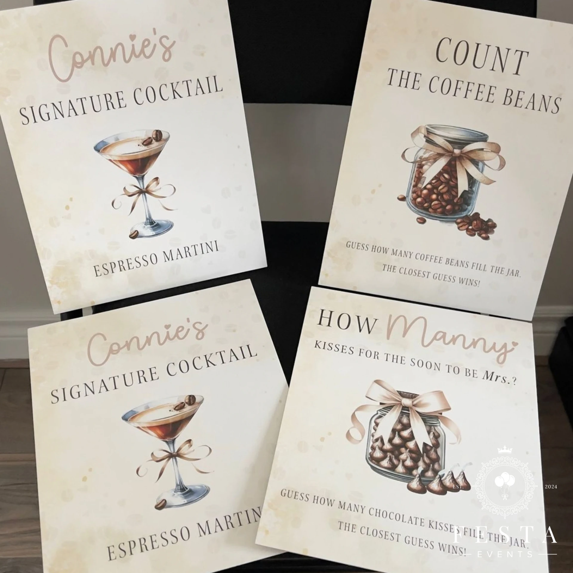 Custom printed bridal shower game and cocktail signage